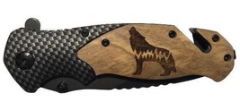 Handmade Howling standing Wolf Engraved 8&quot; Blade Folding Pocket Knife Cu... - $36.51