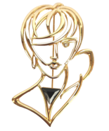 JJ Jonette Jewelry Woman Silhouette Brooch Pin Open Work Gold Tone Black... - $31.46 CAD