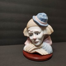 Sad Clown Head Figurine on Wood Base, Meico Porcelain, Paul Sebastian Feelings