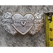 Crumrine Triple Heart Western Buckle Beautiful Engraving Silver Plate Bronze image 2