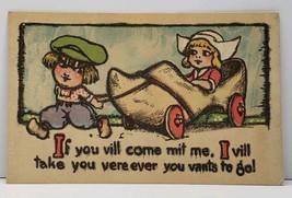 Come Mit Me, Boy Pulling Girl in Dutch Shoe Car  Postcard G18 - £5.47 GBP