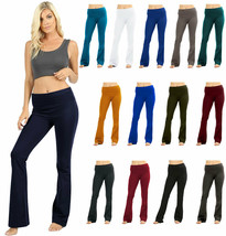 Womens Solid Cotton Foldover Boot Cut Flare Yoga Pants - £11.83 GBP+