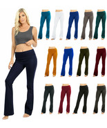 Womens Solid Cotton Foldover Boot Cut Flare Yoga Pants - £11.62 GBP+