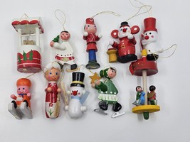 (10) Vintage Wood Christmas Tree Ornaments Nutcracker Mrs. Clause Snowman Taiwan - £23.97 GBP