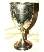 Antique 1857 Ornate Chalice Cup GOBLET Repousse Stippling COIN SILVER 205 grams - $1,100.00
