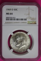 1969 D MS 64 Kennedy Half Dollar NGC Graded Certified Authentic Slab Silver 1382 - $17.82