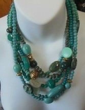 Signed CHICO&#39;S Multi-Strand Blue Bead Statement Necklace - £50.60 GBP