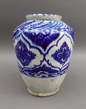 Antique Islamic Persian Middle Eastern Safavid Blue &amp; White Pottery Jar ... - $1,140.99