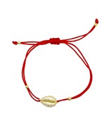 CZ Pave Gold Plated Cowrie Sea Shell Charm Adjustable Silk Cord Bracelet - £19.90 GBP