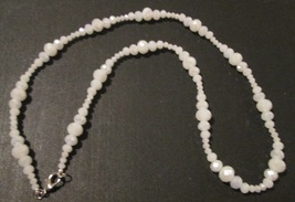 Beaded necklace, white faceted beads, silver lobster clasp, 25 inches long - $23.00