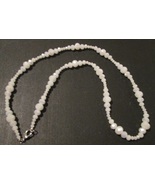 Beaded necklace, white faceted beads, silver lobster clasp, 25 inches long - £18.11 GBP