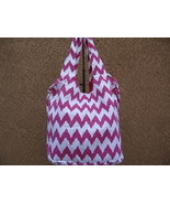 Hot Pink &amp; White Chevron  Canvas Shopper Beach Gym Tote Bag  Handbag  Pu... - $12.37