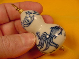 (J511-4) Coy Fish Chinese Porcelain White + Blue Pendant Lotus Wow - £14.98 GBP