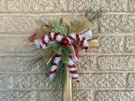 Christmas Cemetery Cross: candy cane grave flowers, Winter Grave Decoration - $36.47 CAD