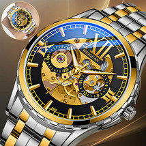 Luxury Men&#39;s Automatic Mechanical Stainless Steel Watch Business Hollow ... - £32.64 GBP