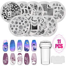 11Pcs Clear Silicone Nail Art Stamping Template Kit Plate Stamper Scrape... - $20.89