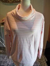 TIME AND TRU LADY&#39;S TOP 8/10 MEDIUM PINK WHITE STRIPES TURTLENECK LONG S... - $12.38