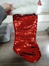 DECEMBER HOME RED GREEN SEQUINS  WHITE CUFFED CHRISTMAS STOCKINGS - £10.13 GBP