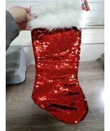 DECEMBER HOME RED GREEN SEQUINS  WHITE CUFFED CHRISTMAS STOCKINGS - €13,59 EUR