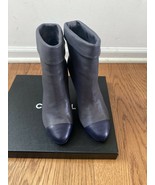 NIB 100% AUTH Chanel 13B Cap Toe Fold Over Leather Boots Sz 37.5  - £699.94 GBP