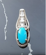 925 STERLING SILVER BLUE TURQUOISE AND CZ PENDANT - $37.62