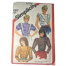 1982 Simplicity 5752 Misses Asymmetrical Blouses 8 Cotton Silk Linen - $9.87