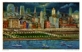 Night Scene Michigan Blvd Chicago Illinois Vintage Postcard 1953 - £3.13 GBP