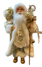 18&quot; Elegant Santa Figure with Bag Of Toys, Staff, Glasses &amp; Faux Fur Accents - £23.53 GBP