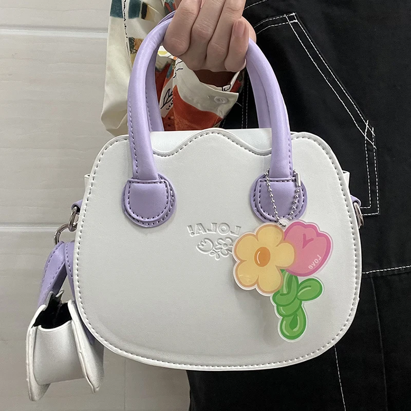 HAEX 2022 New Kawaii Handbags Female Fashion White PU Bolso Mujer Cute Flower Ac - $82.90