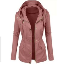 New Women&#39;s Pink Gold Button Zipper Jacket Coat Hooded Size Small - £39.97 GBP