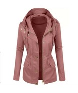New Women&#39;s Pink Gold Button Zipper Jacket Coat Hooded Size Small - £39.50 GBP