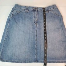 VTG Talbots Denim Straight Skirt Women Size 8 Blue Pockets Stretch Cotton Blend - £14.26 GBP