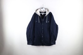 Duluth Trading Co Mens Large Flannel Lined Hooded Limber Jac Shirt Jacket Indigo - £50.27 GBP