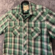 Wrangler Pearlsnap Shirt Mens Extra Large Green Plaid Western Cowboy Rodeo - $11.19