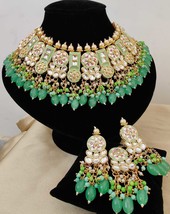 Estilo Indio Bollywood Chapado en Oro Kundan Collar Verde Esmaltado Joyería Set - £59.02 GBP