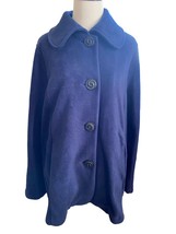 Susan Graver Medium Fleece Blue Jacket Casual Buttons Pockets Pleated Belt Back - £19.64 GBP
