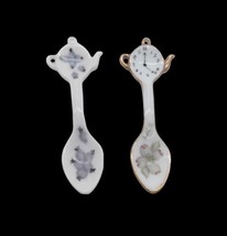 Vintage Handpainted Porcelain Teapot Hanging Spoons Floral Clock Decor S... - £9.02 GBP