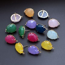 10pairs Color Stone Ear Posts Geometric Lavender Jade Earring with Loop Connecto - £56.65 GBP