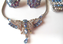 Vintage Blue &amp; Clear Rhinestone Necklace Bracelet Brooch &amp; Earrings - £194.69 GBP