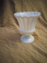 Vintage White Milk Glass Footed Compote Candy Dish With Scalloped Edges - £20.00 GBP