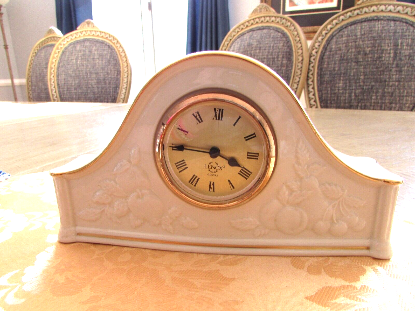 Lenox Shelf Mantel Clock Ivory Bone China Fruits of Life 1993 Battery US... - $28.66