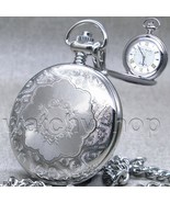Pocket Watch Silver Color 47 MM for Men Roman Numbers Dial with Fob Chai... - $22.99