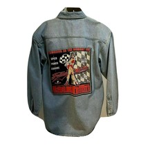 Pinup Rockabilly Vintage Denim Jean Button Front Shirt Jacket XL Racing ... - £23.73 GBP