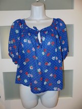 Hollister Blue Flower Print Sheer Top Blouse Short Sleeve Size M Women&#39;s EUC - £14.78 GBP