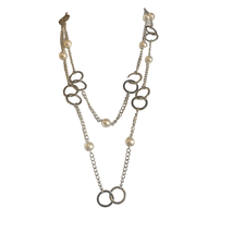 Lia Sophia Silver Circle Pearl Long Wrap Fashion Necklace Adjustable Closure - $9.49