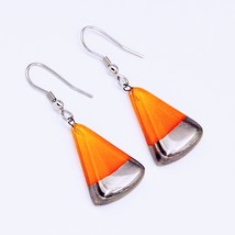 Earrings handmade painted orange with platinum, circle sector - £17.65 GBP