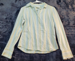 LOFT Shirt Women Size 2 Multi Striped 100% Cotton Long Sleeve Collar Button Down - $12.96