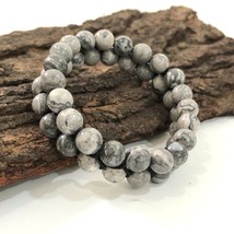 Map Stone/Grey Jasper Gemstone 8 mm beads 7.5&quot; Inches Stretch Bracelet 2SB-46 - £8.69 GBP