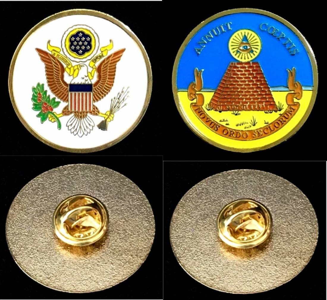Unique Set of Two Round 1 1/8&quot; Diameter Lapel Pins  - $9.95