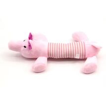 Squeaky Soft Dog Plush Toy Pig Shape Pink Striped Medium Puppy Chew Toy - $8.73